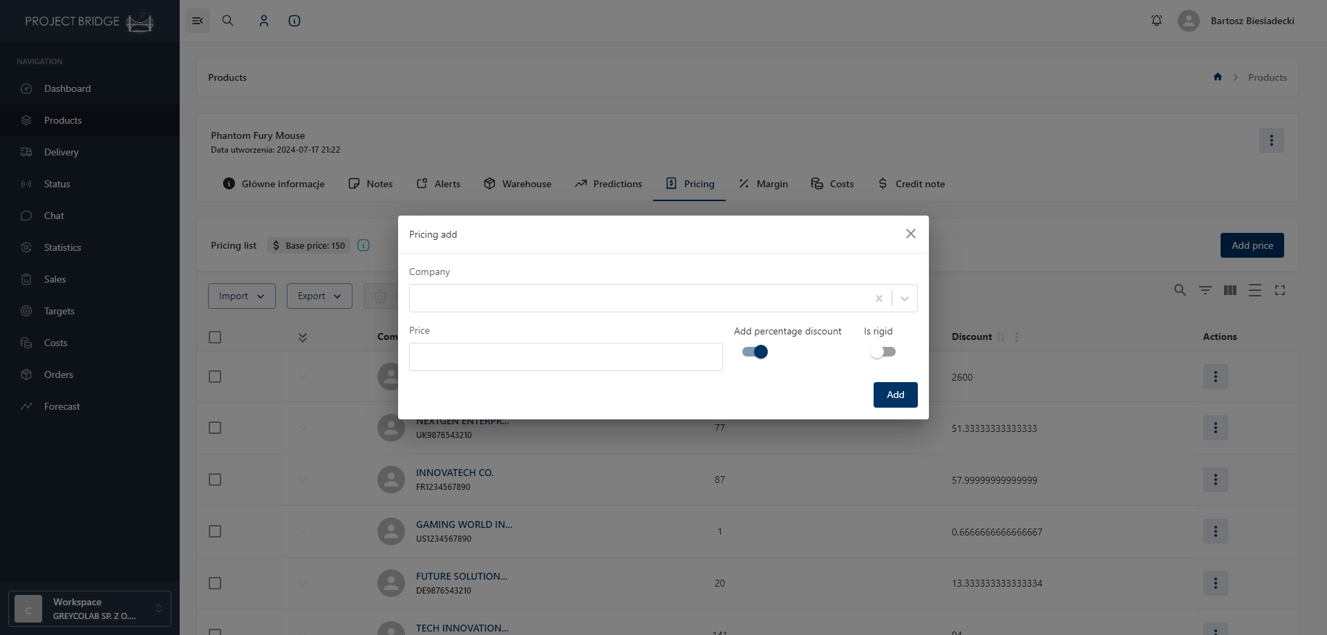 Image showing product pricing configuration