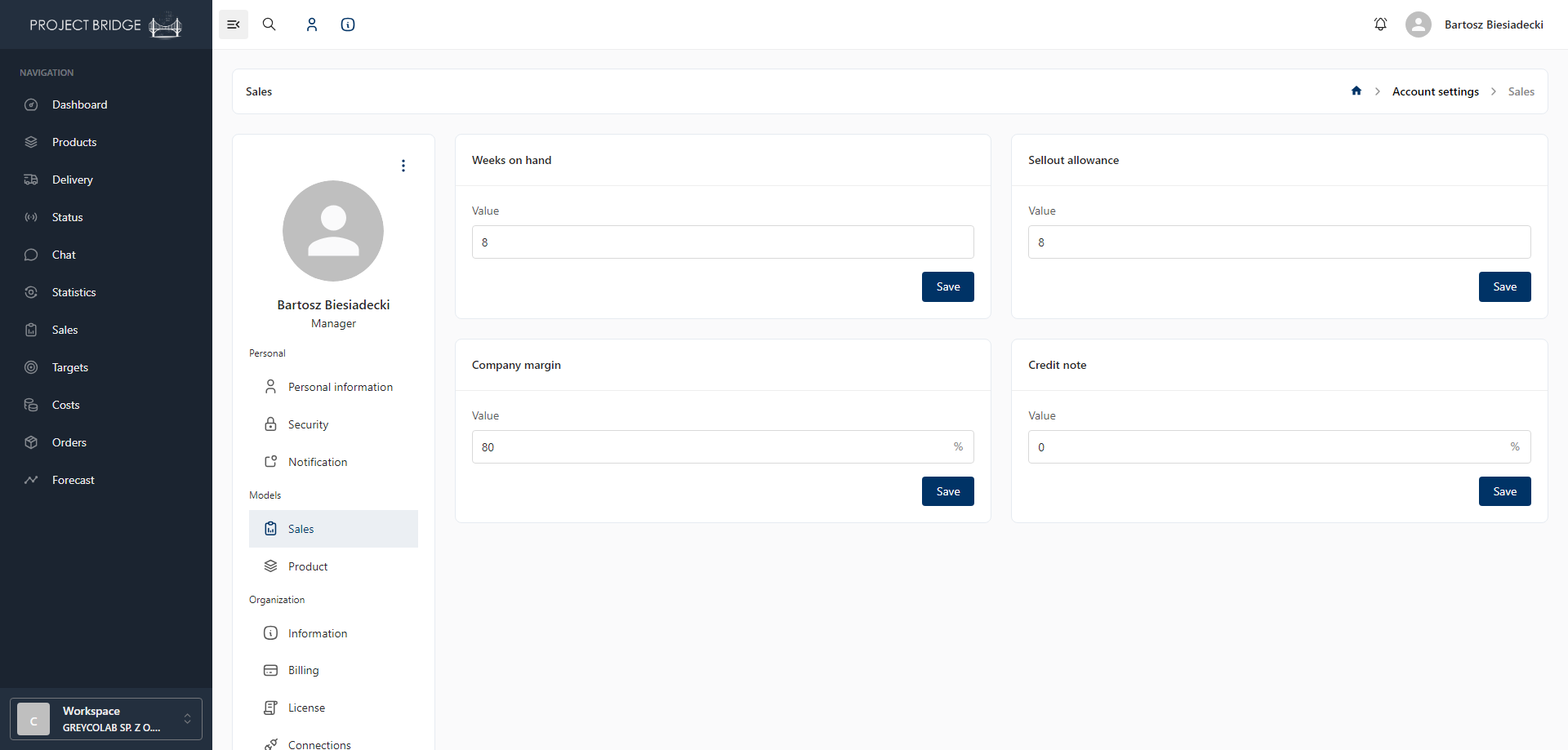 Image showing weeks on hand configuration